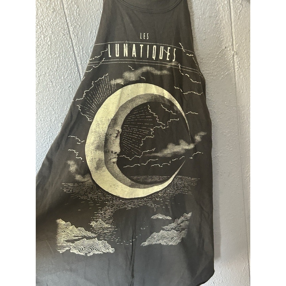 Women's H&M Gray Mock Neck‎ Sleeveless T-shirt Moon Face Water Celestial Size L